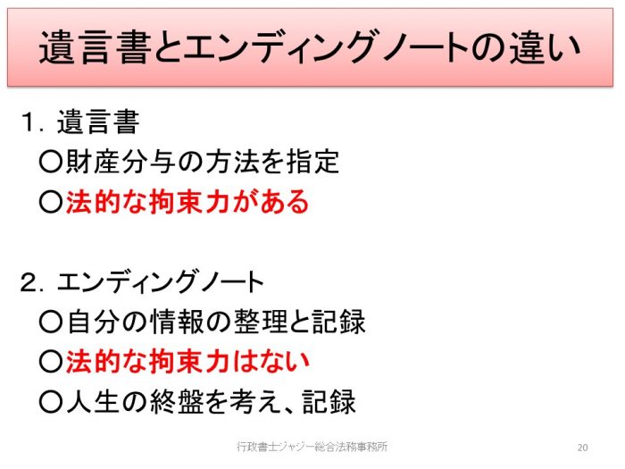 遺言書とエンディング・ノートの違い