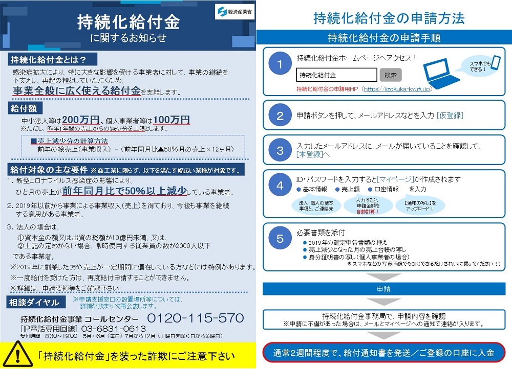 持続化給付金のお知らせ